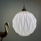 Vintage origami globe pendant lamp in white opaline