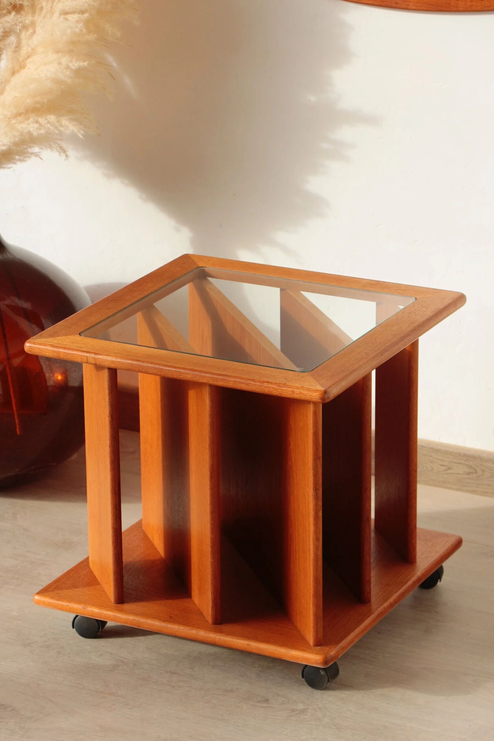Vintage G Plan teak side table – magazine rack & wheels (1960s)