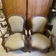Two Louis XV style wooden and fabric armchairs