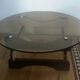 Coffee table of smoked glass and wood of the 1970s