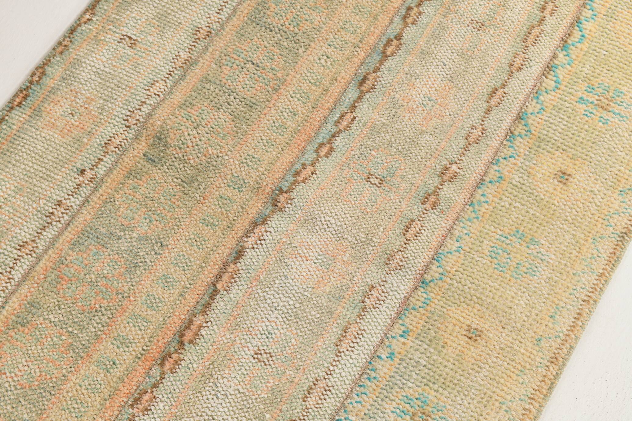 2x10 Vintage Brown & Cream Turkish Runner Rug, 80x306Cm