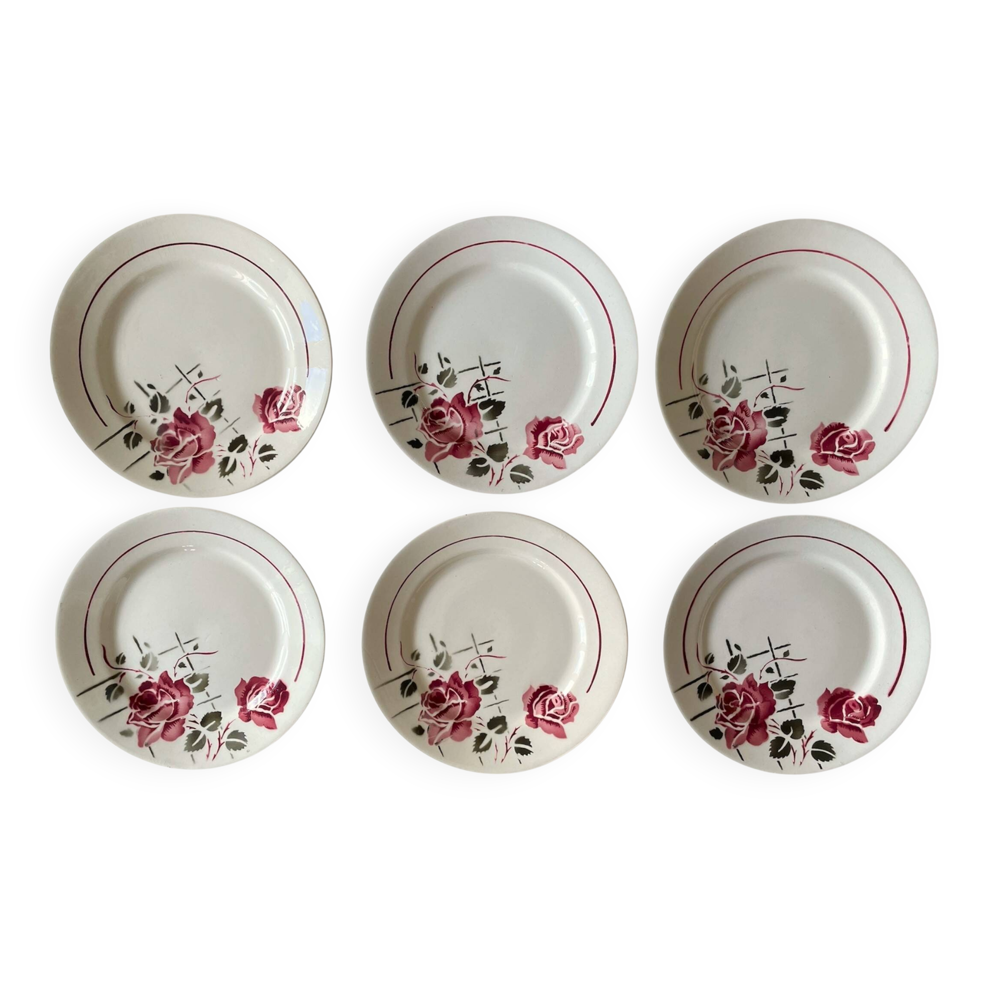 6 antique dessert plates in faience from badonviller