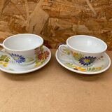 Pair of antique quimper hb ceramic cups vintage flower decor #b284