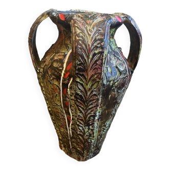 52cm Grand vase avec hanse Signé Santi