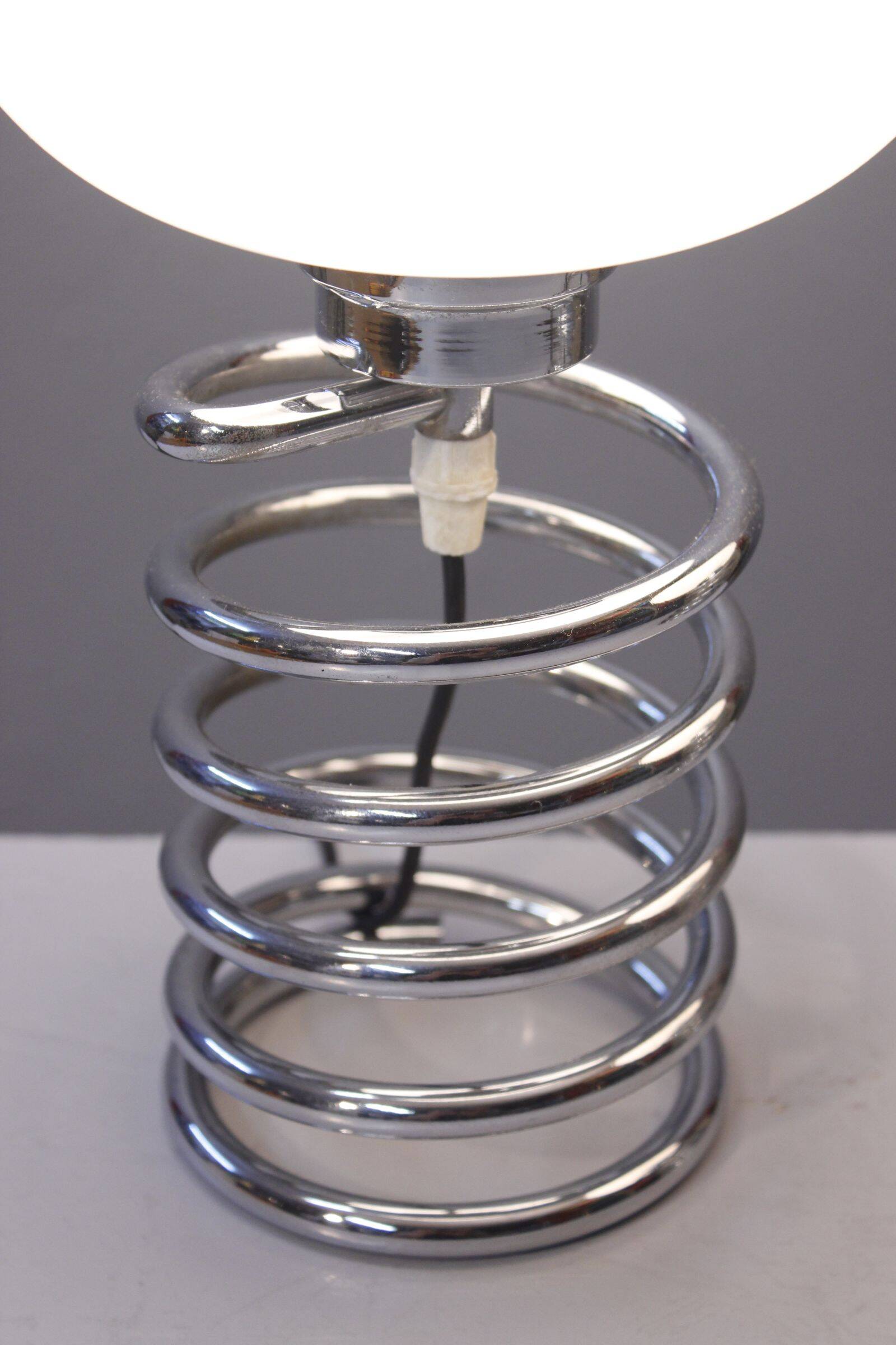 Pair of vintage chrome & opaline spring lamps 1970s