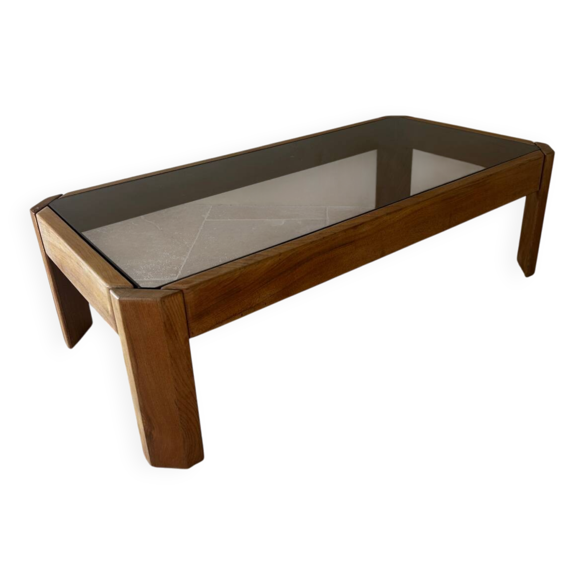 Wood and smoked glass coffee table