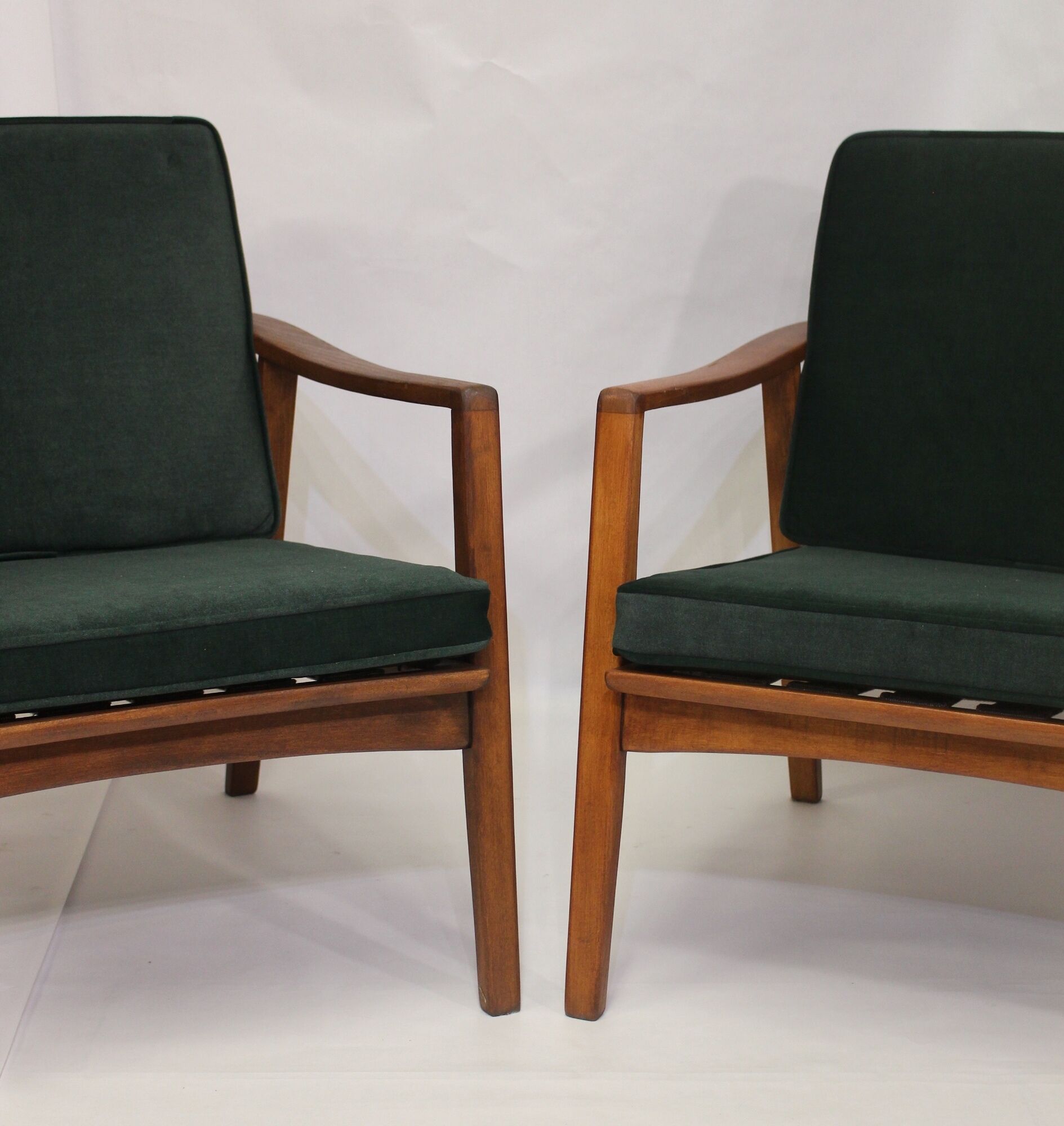Pair of Scandinavian style armchairs, red velvet fir fabric 60s