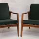 Pair of Scandinavian style armchairs, red velvet fir fabric 60s