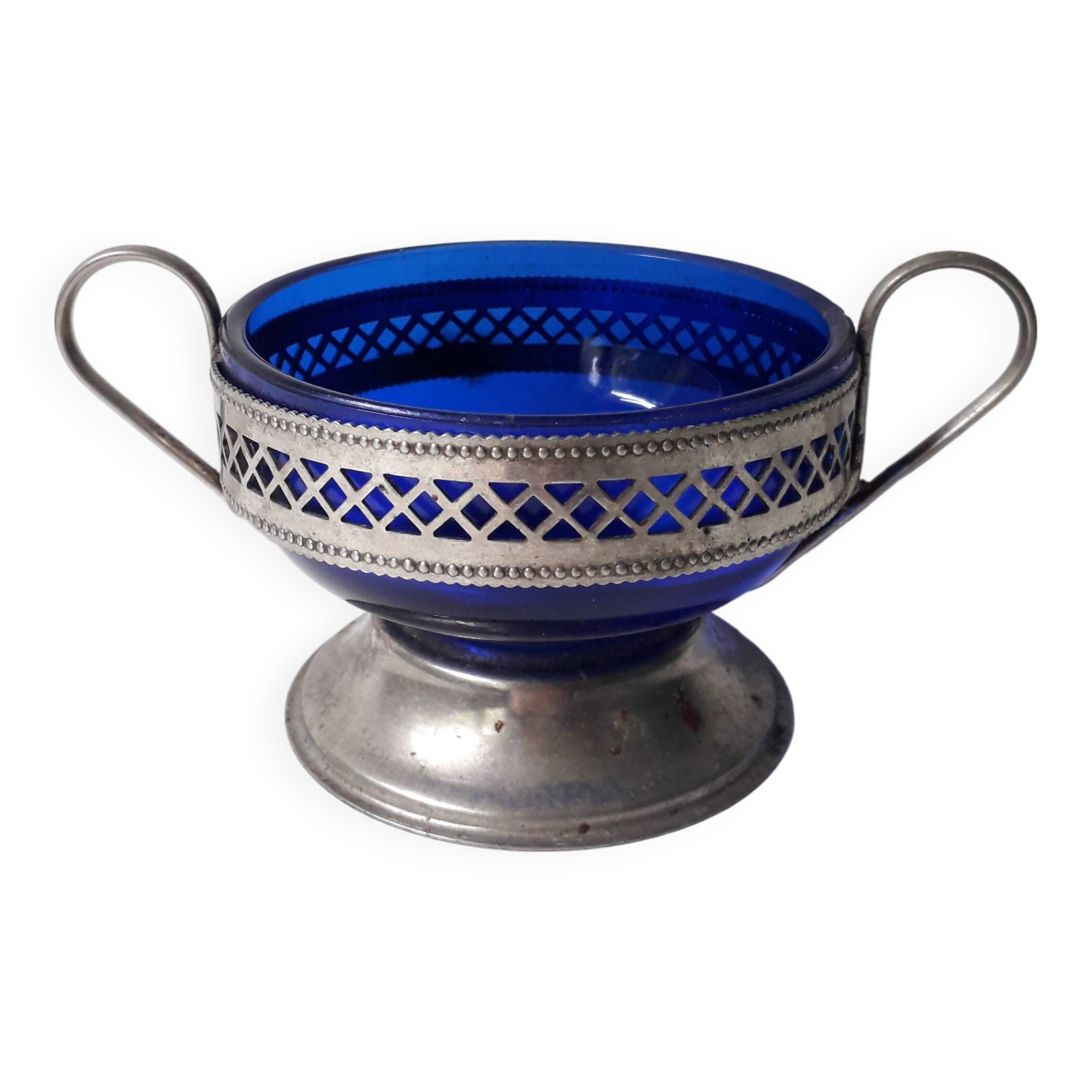 Navy blue bowl with pewter base (A1)
