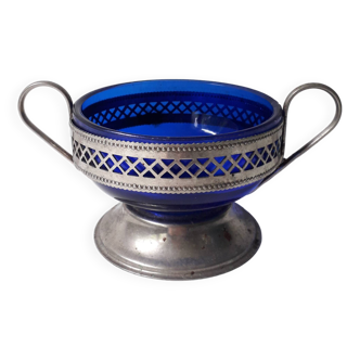 Navy blue bowl with pewter base (A1)