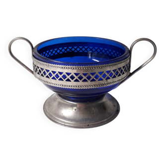 Coupelle bleu marine socle en étain (A1)