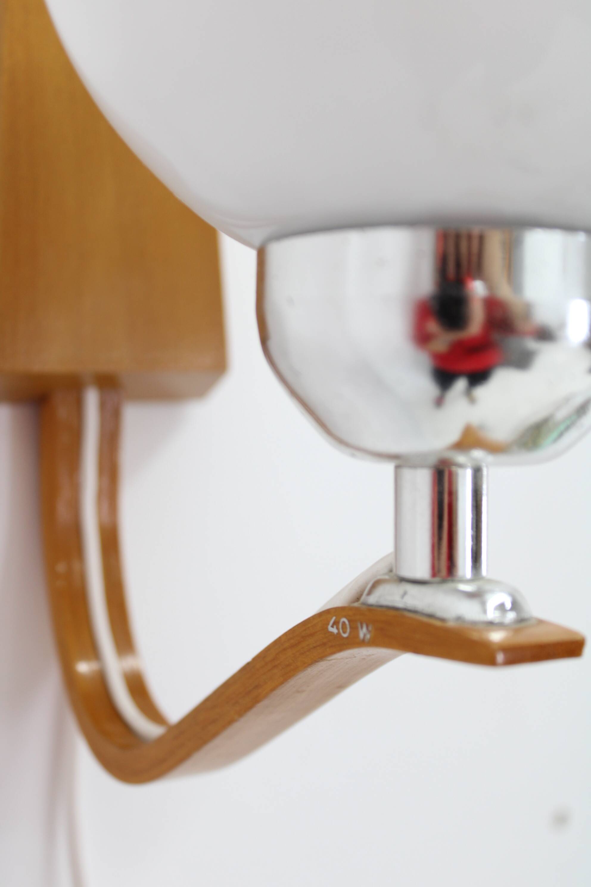 1960s Pair of Wooden Wall Lamps with Glass Shades by Drevo Humpolec, Czechoslovakia