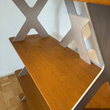 Designer shelf in solid oak and signed aluminium.