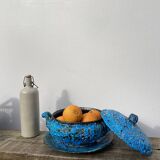 Glacier ennamel tureen vintage turquoise blue 1960 / cyclops varnished earthenware by Charles Cart