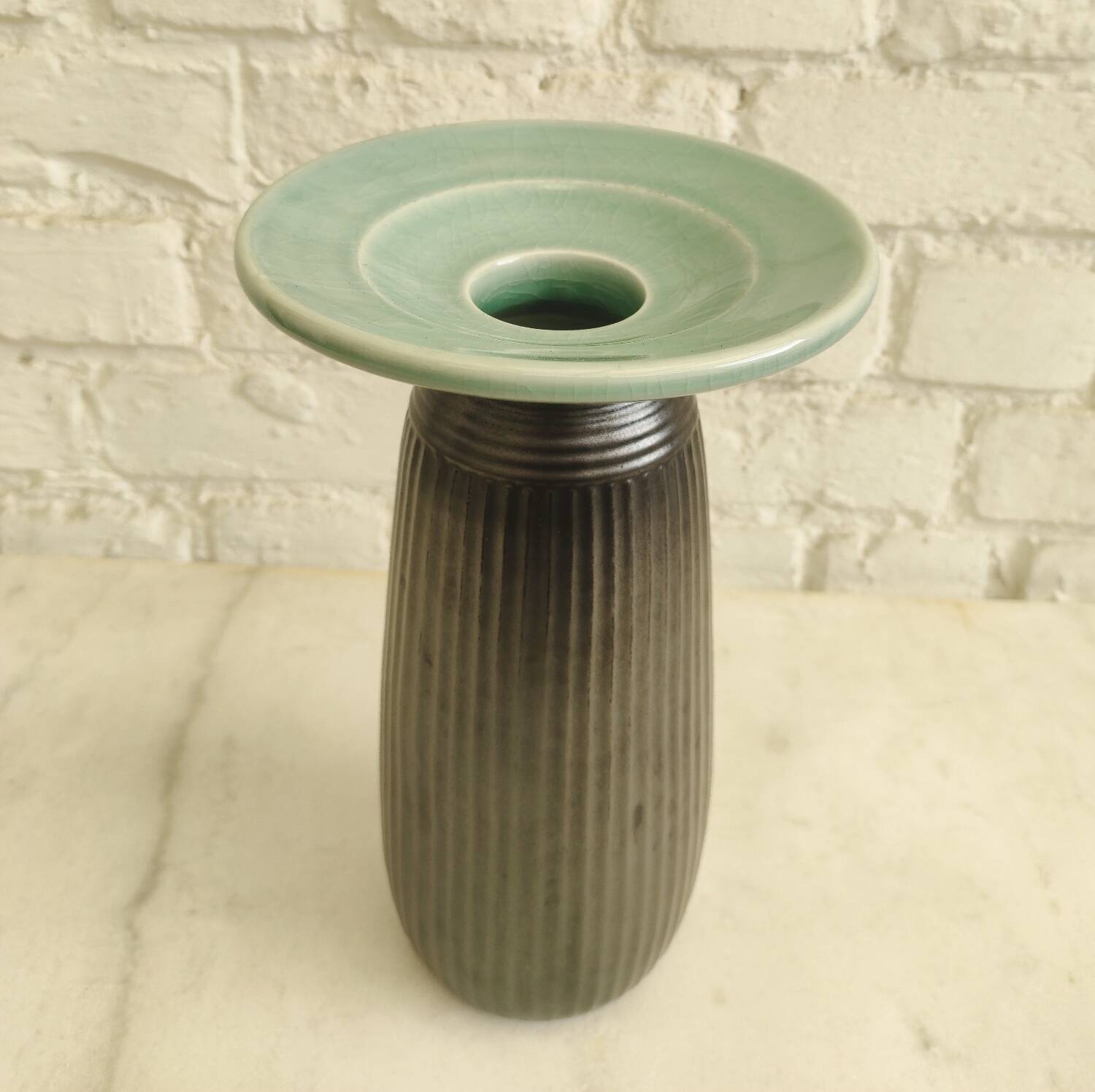 Vintage architectural vase in two-tone ceramic