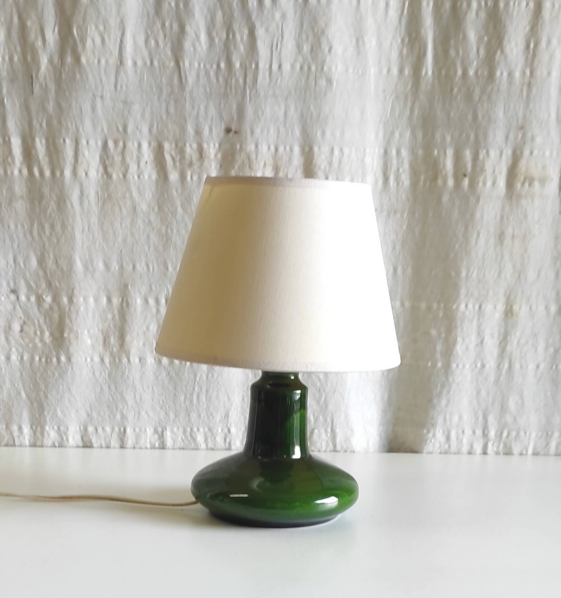 Green glazed ceramic table lamp base in Scandinavian style.