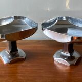 Paire de coupes sur pied en métal chromé et palissandre de rio, travail français d’époque art déco