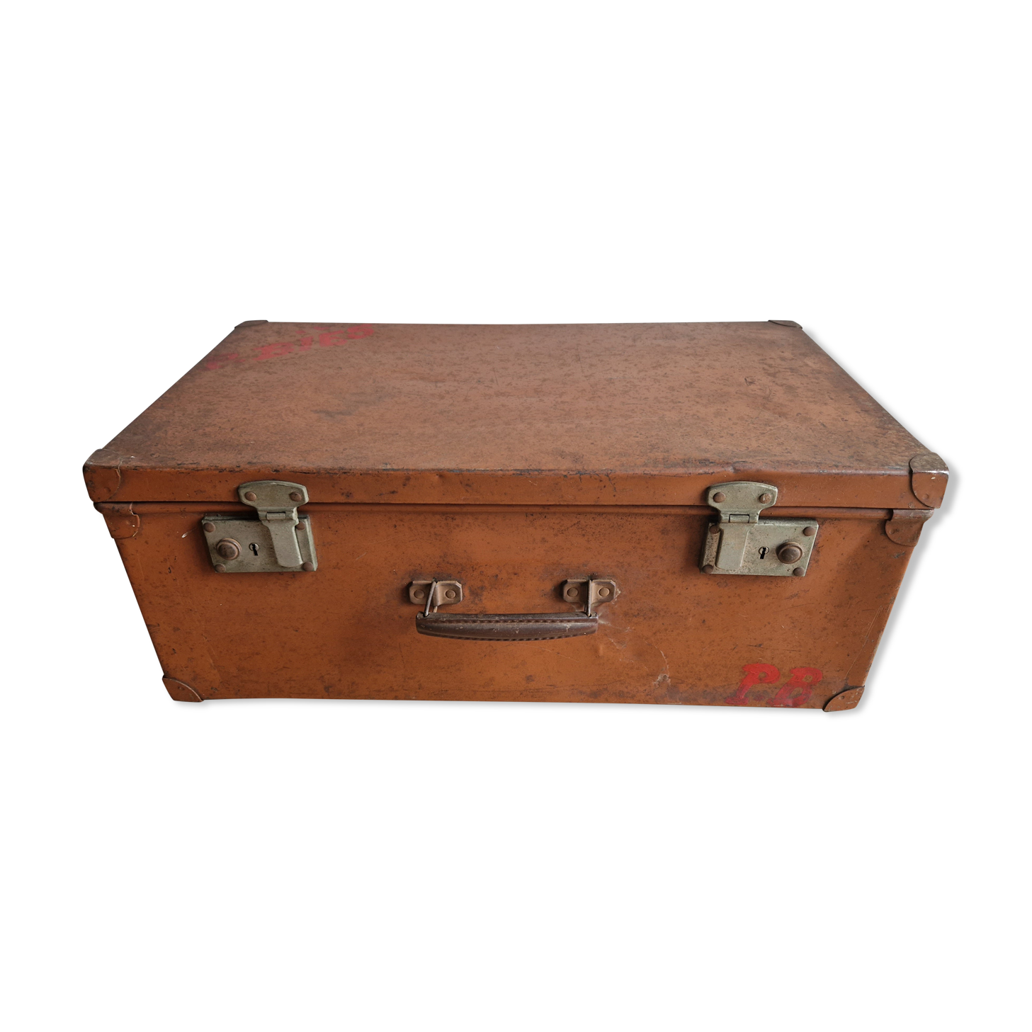 Old vintage military trunk orange metal