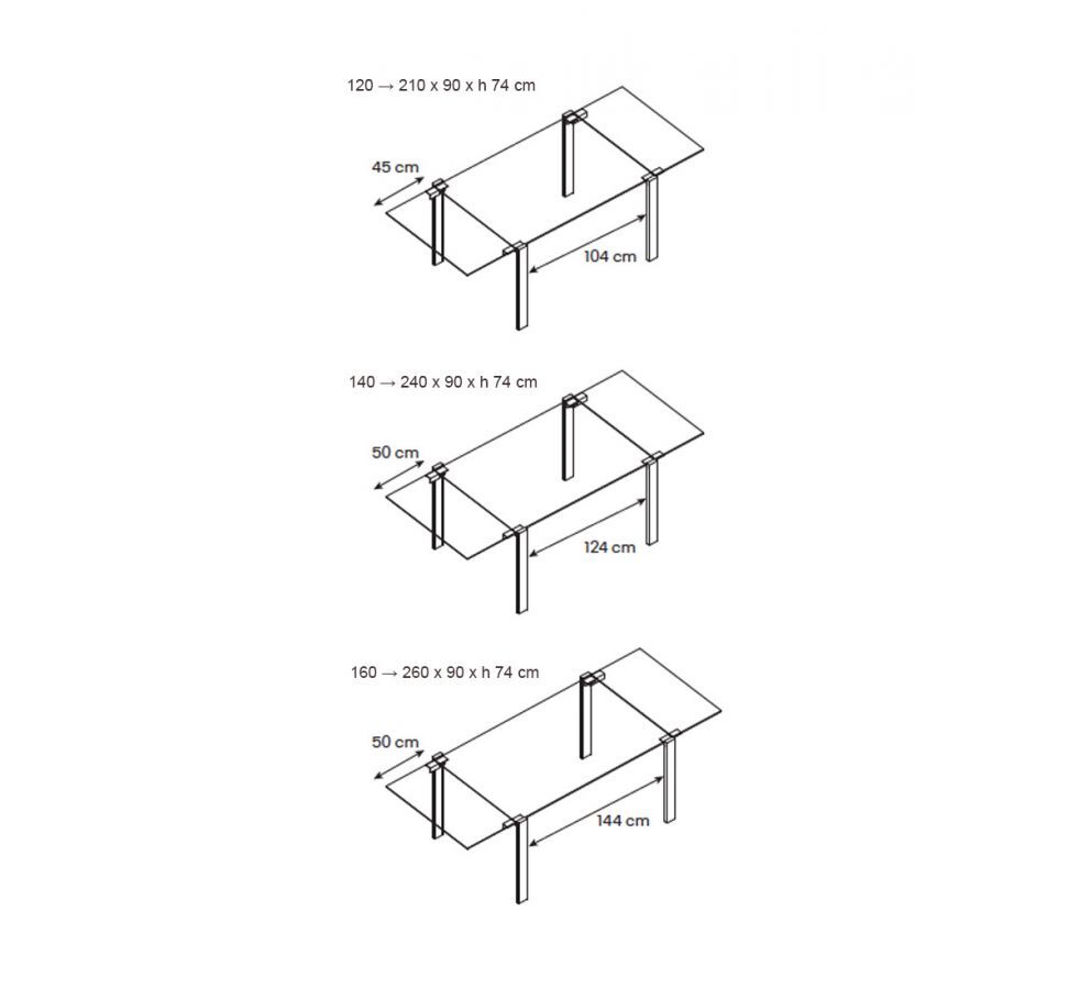 Table Tonelli Design Livingstone base chrome transparent tray 120 x 120