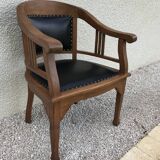 Art deco black leather office armchair