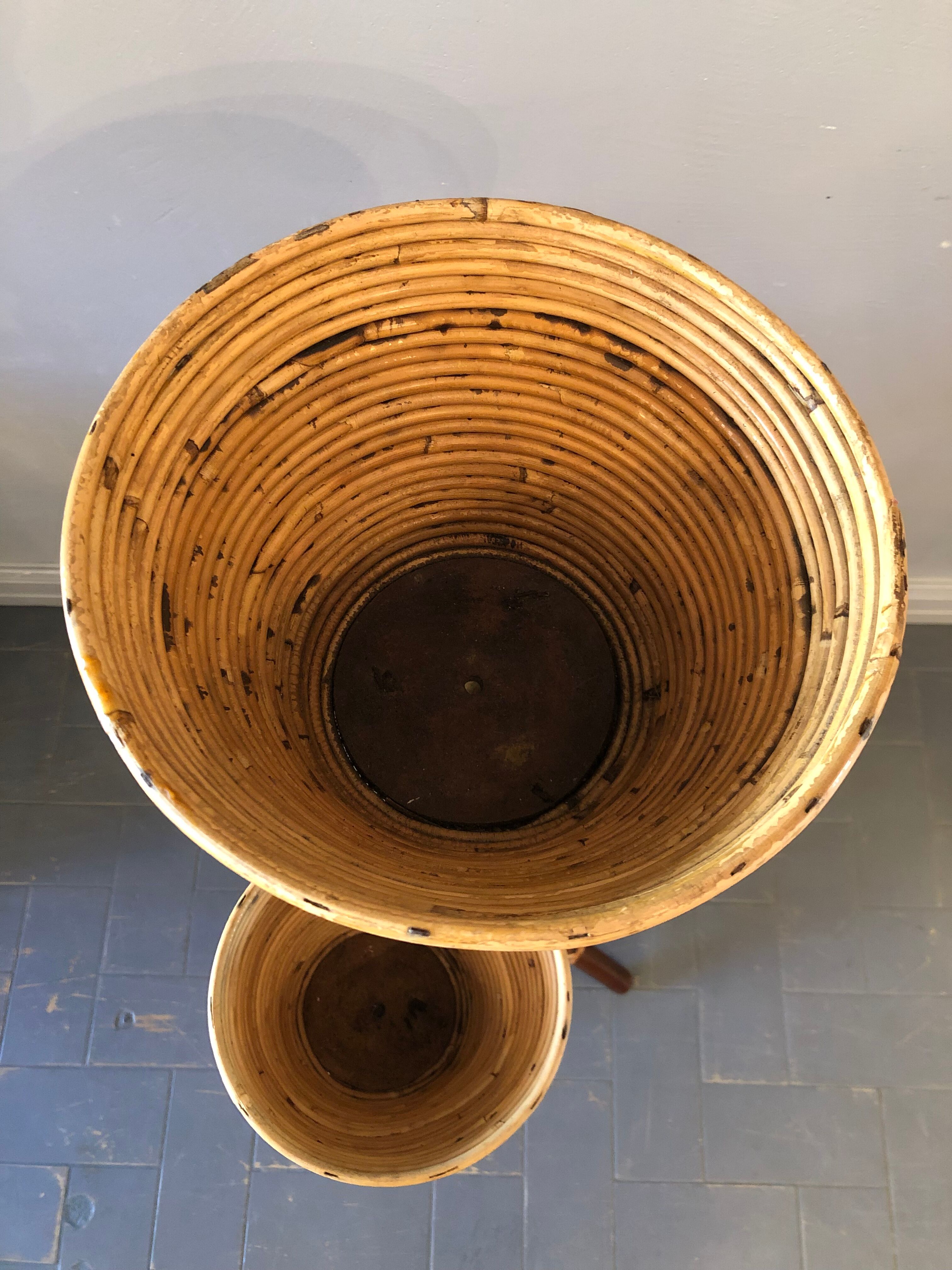 Vintage bamboo and rattan plant holder