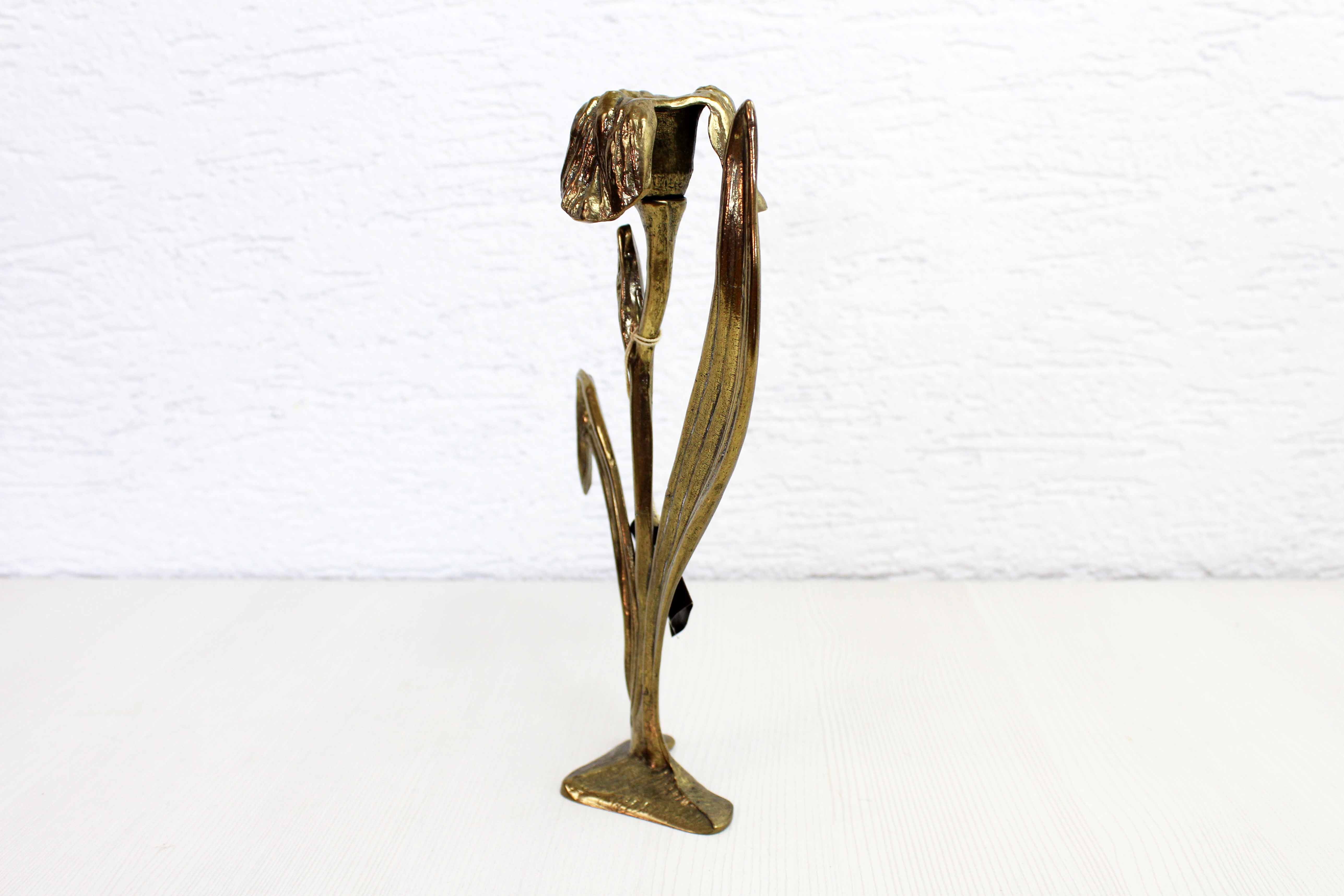 Art Nouveau brass flower candle holder
