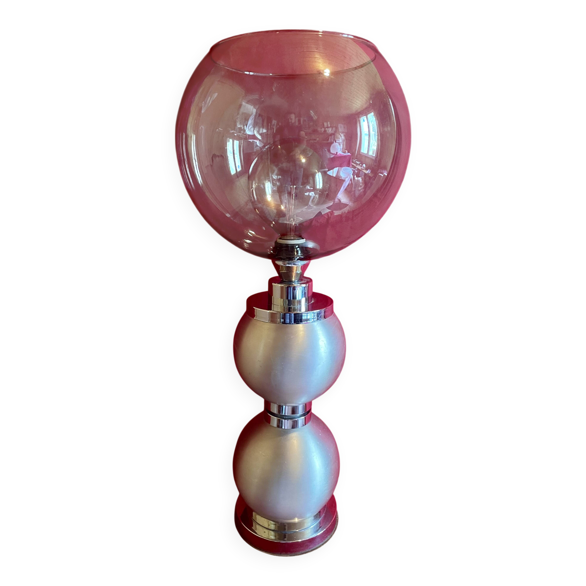 Large vintage lamp, Space Age, brushed aluminum, from the 60s/70s