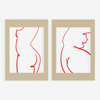 Pair of prints, female silhouette wall art. Set of two, 50x70cm