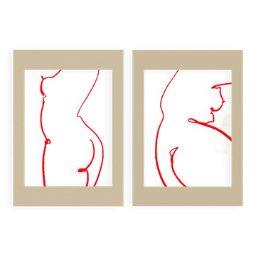 Pair of prints, female silhouette wall art. Set of two, 50x70cm