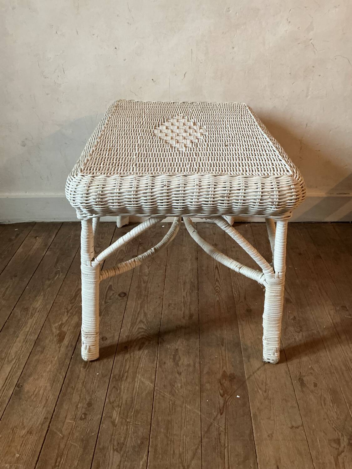Vintage white rattan coffee table