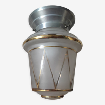 Art Deco ceiling lamp in frosted glass and gilding