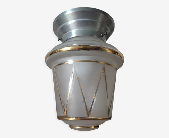 Plafonnier art déco en verre dépoli et dorures