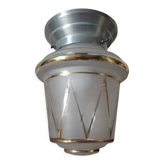 Art Deco ceiling lamp in frosted glass and gilding