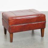Pouf couleur cognac en cuir de vachette