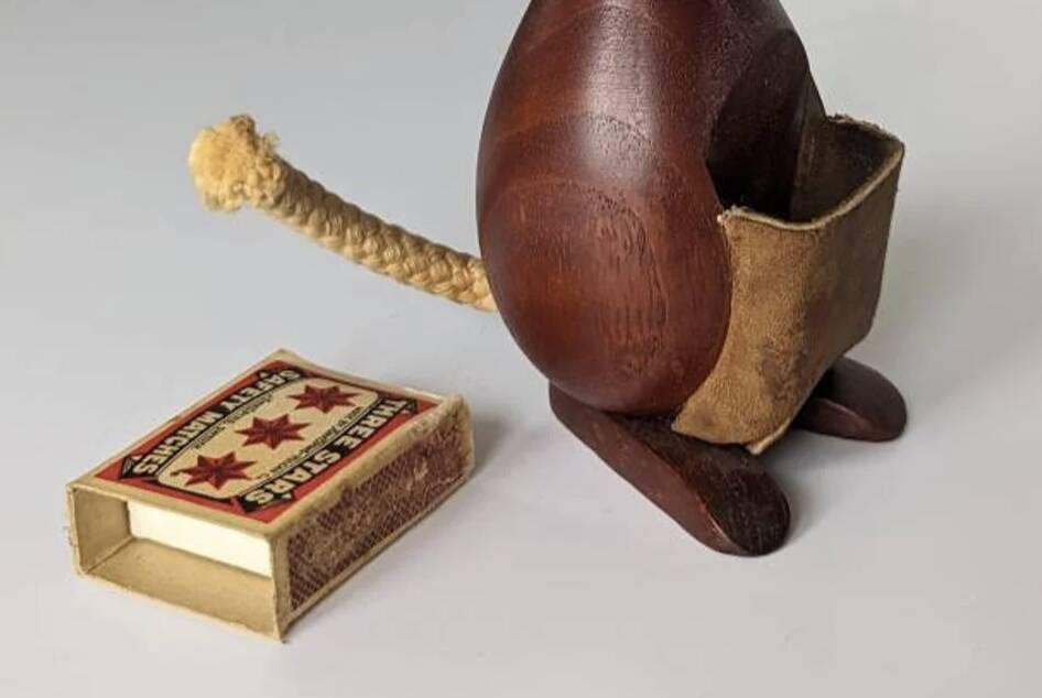 Teak wood kangaroo sculpture & genuine leather, Damemark design 1970