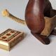 Teak wood kangaroo sculpture & genuine leather, Damemark design 1970