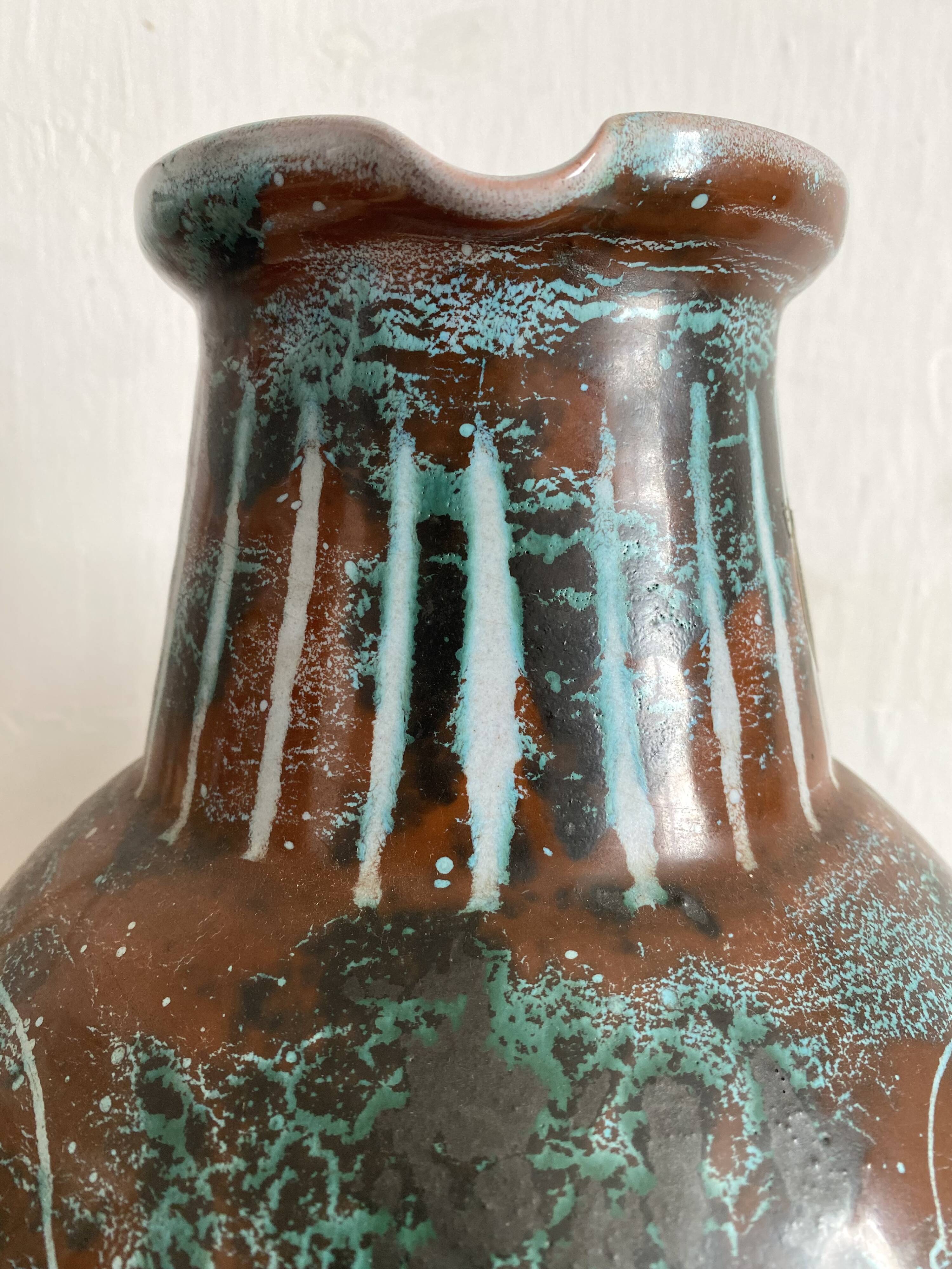 Handmade ceramic vase by Mongolfier, signed Yvon Roy, 1960