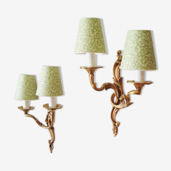 Pair of old bronze rocker appliques with a choice of handmade lampshades