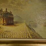 Oil on canvas expressionist figurative painting "Along the Canal" by Jean-Pierre Couprie 1980