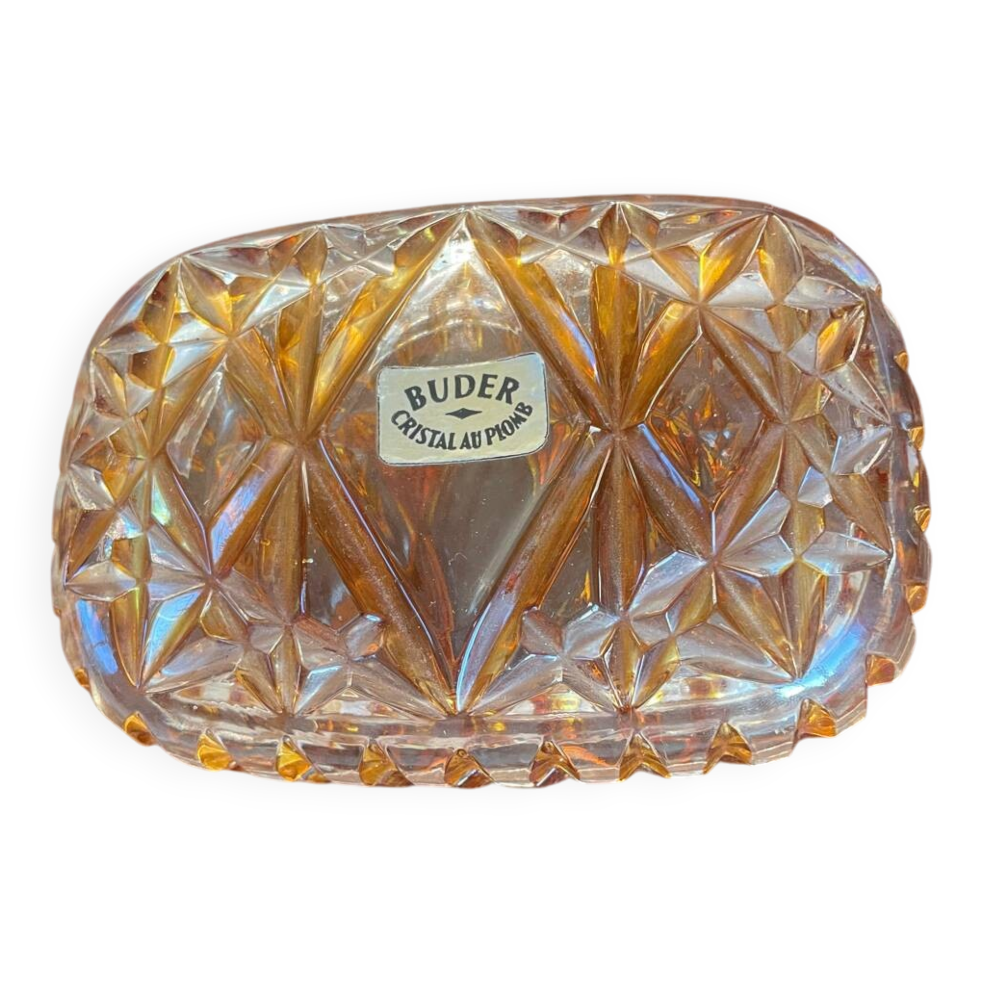 Boîte vintage en cristal ambré Buder