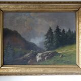 Tableau à l'huile signé avec cadre - Paysage