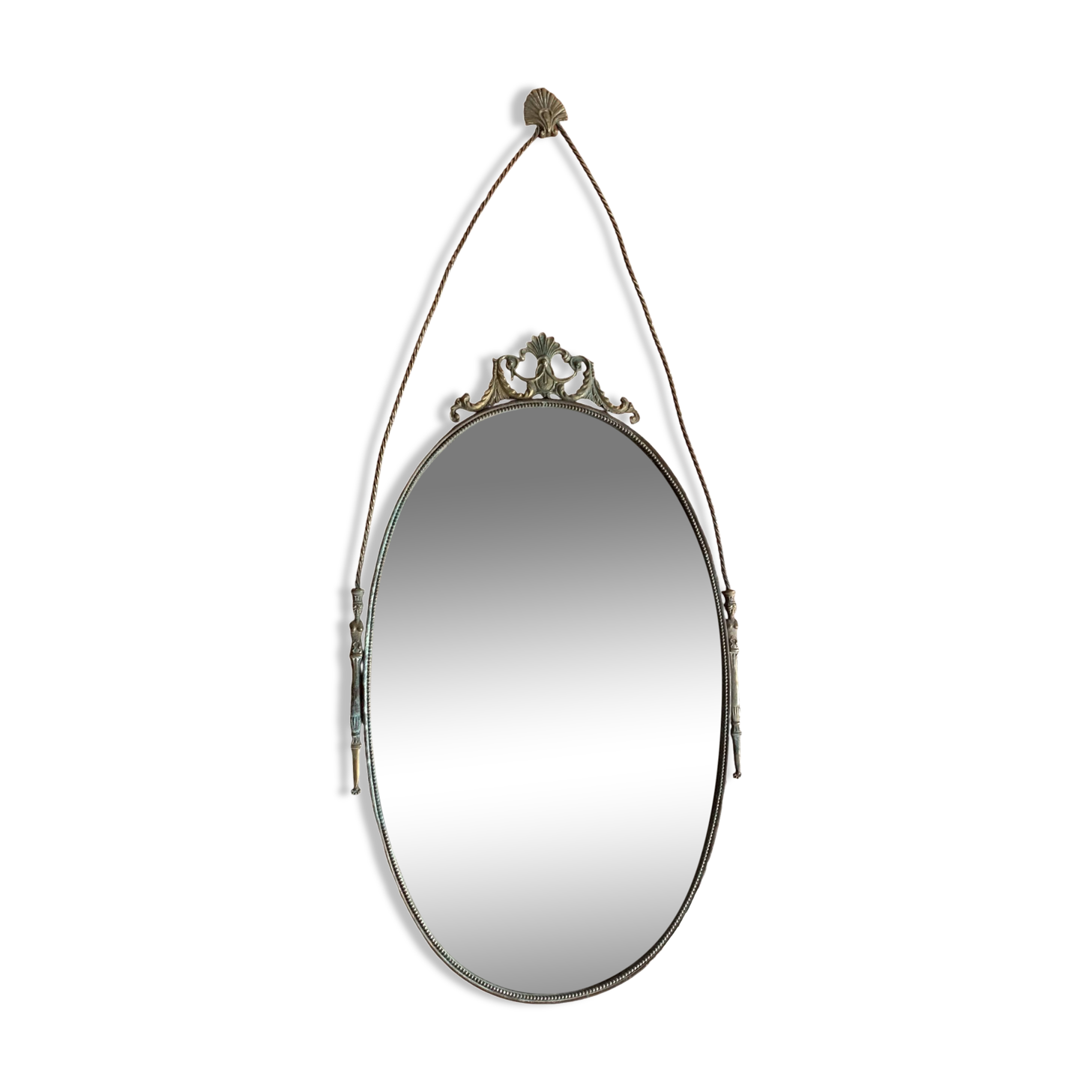 Large French Napoleon III Period Oval Bronze Wall Mirror, 19th Century