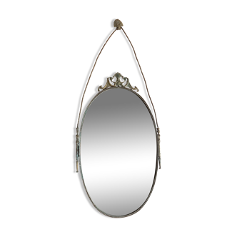 Large French Napoleon III Period Oval Bronze Wall Mirror, 19th Century