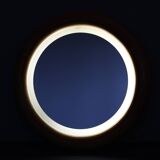 1970s Italian Round Mirror in Wooden Frame with Light
