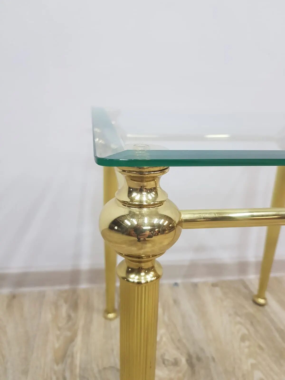 Side table, gold-tone brass, clear glass, France, 1960s.