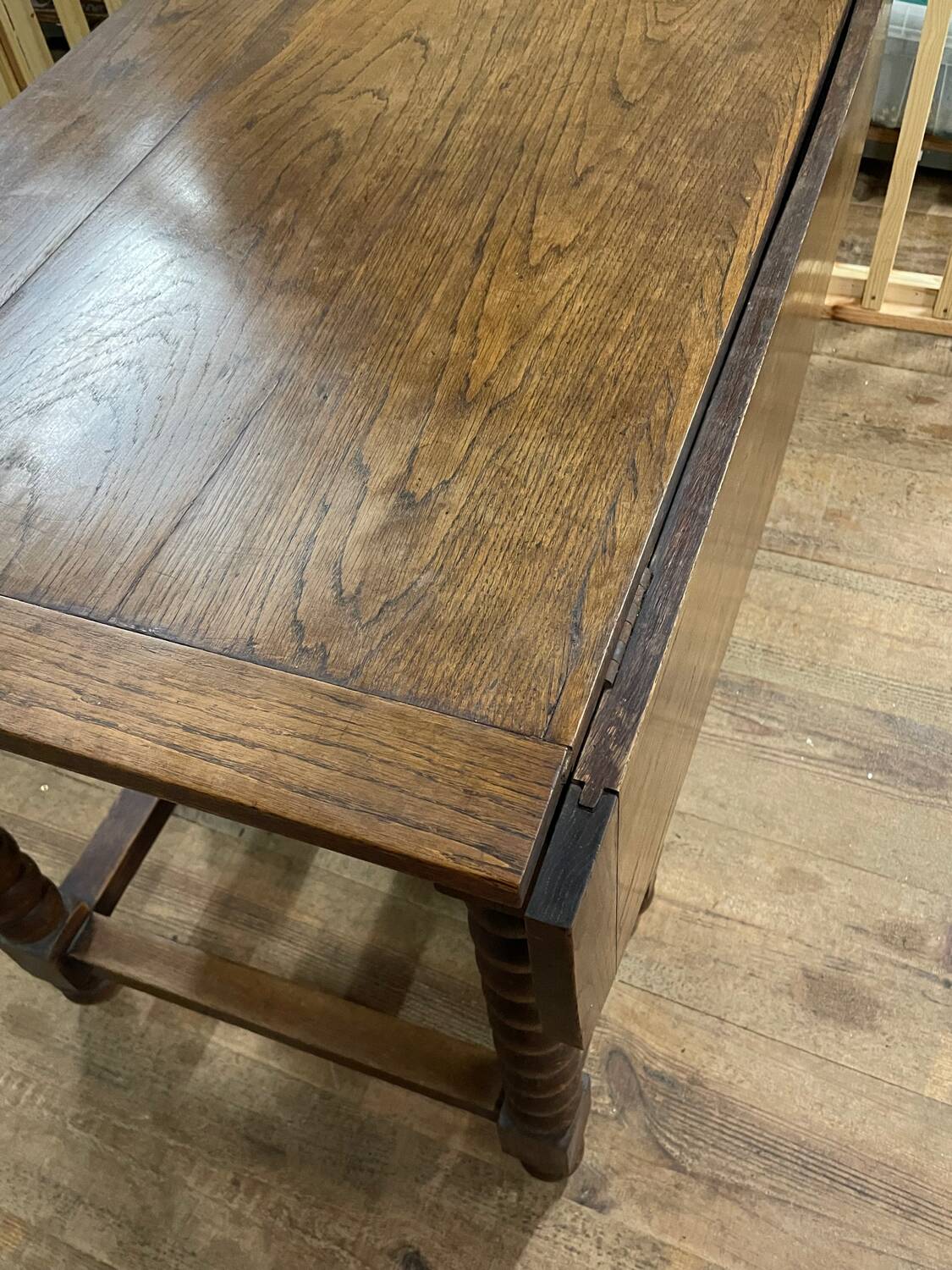 Solid wood farmhouse table with drop leaves