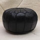 Moroccan pouf in dark black leather