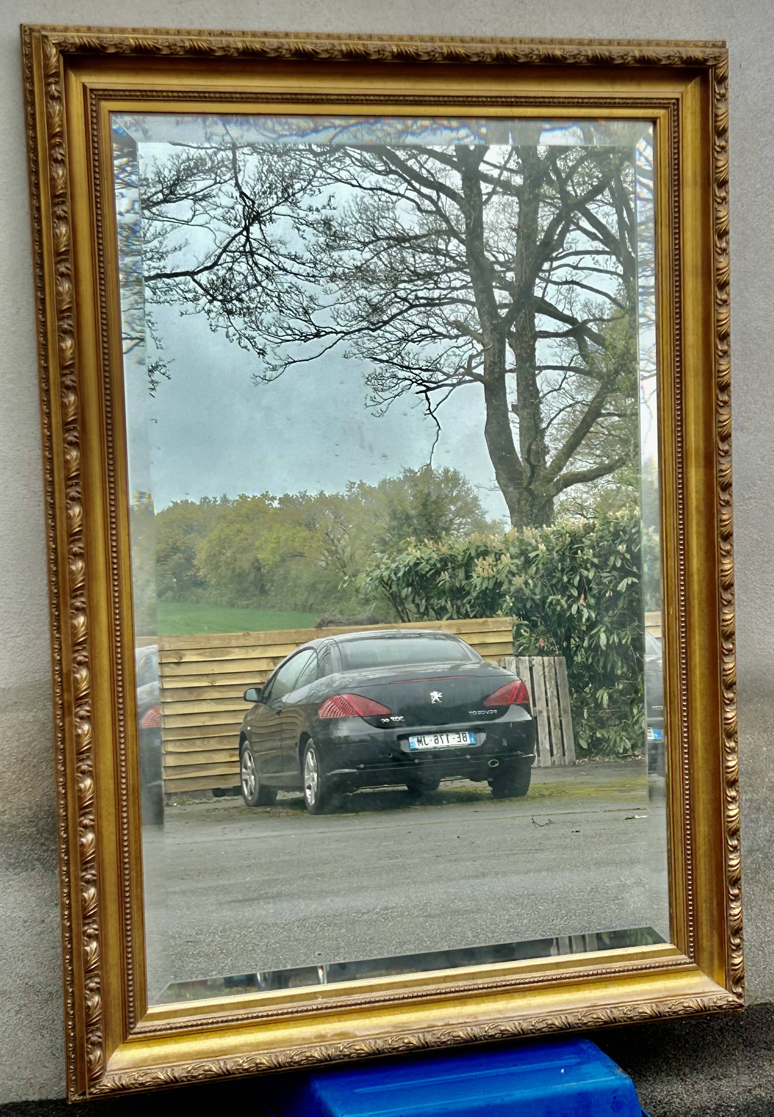 Large bevelled mirror, wood and gilded stucco, Louis XVI style - 140 x 100 cm