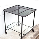 Mathieu Matégot rolling table, steel and brass service, 50s