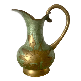 Enamelled brass pitcher floral decoration